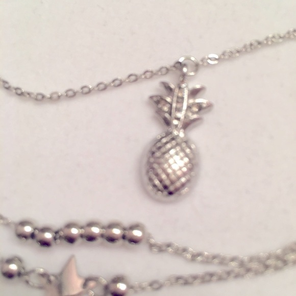 Set of Two silvertone 8”  Ankle Bracelets. Star, beads and pineapple.  New. - Picture 4 of 4